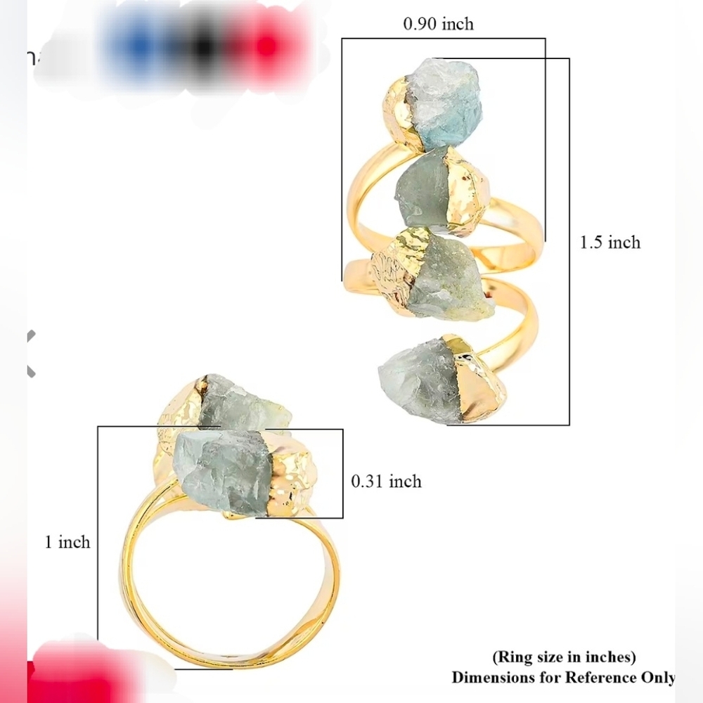 Green Quartz 11.00 ctw 4 Stone Ring in Goldtone (Adjustable) - Picture 4 of 4
